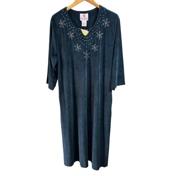 NWT Quacker Factory Navy Blue Velour Beaded Caftan – Women’s Size 1X - Picture 2 of 4